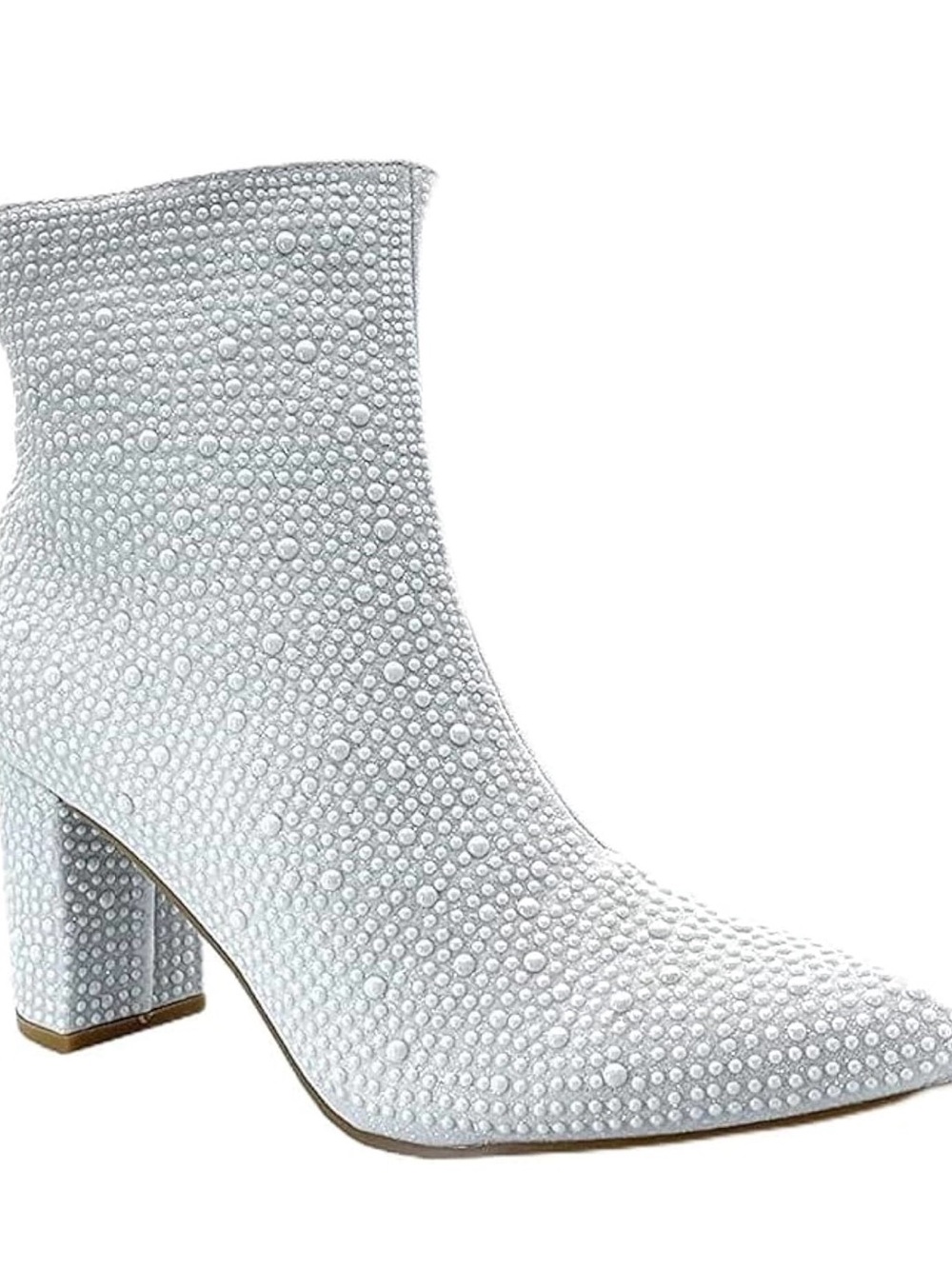 New in box Bridal Boot Bootie Summer Concert sparkle pearl stone zip block heel